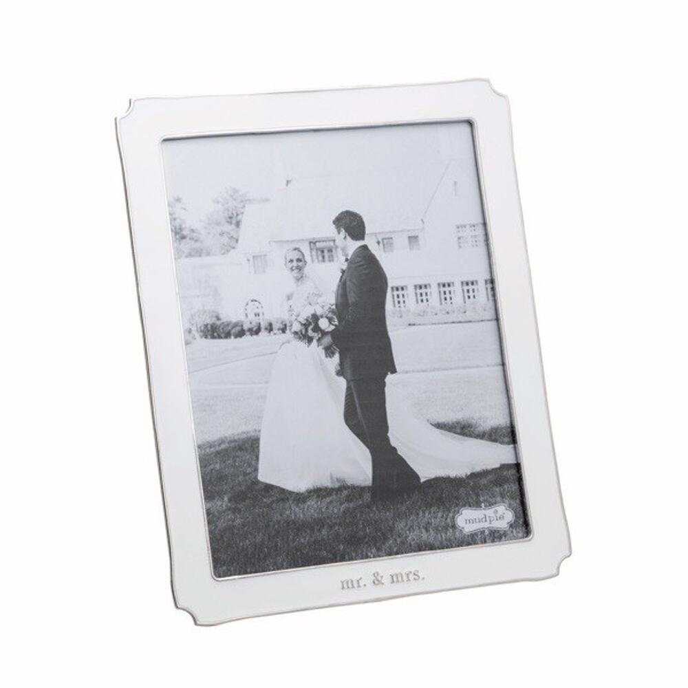 Mud Pie Frame Wedding White Metal 8X10 Picture Enamel Mr. & Mrs. Classic NEW